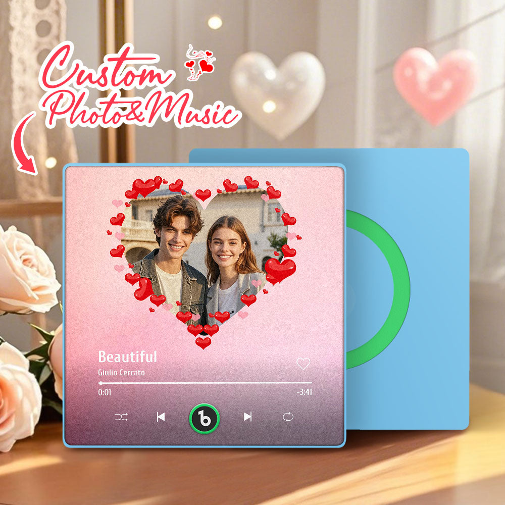 FridgeBeats Framed 4.0 Personalized Heart Style Photo Music Fridge Magnet Valentines Gift Album Fridge Magnet Music Wall Photo Sticker