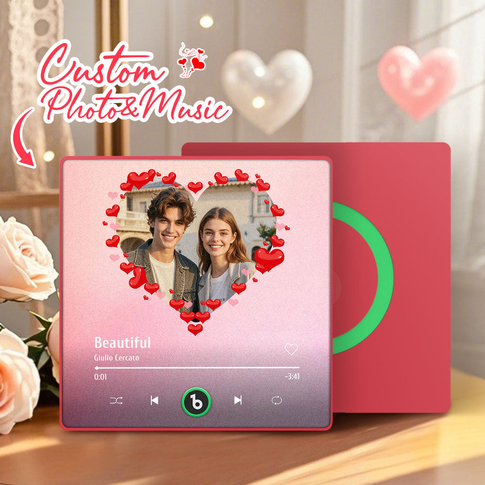 FridgeBeats Framed 4.0 Personalized Heart Style Photo Music Fridge Magnet Valentines Gift Album Fridge Magnet Music Wall Photo Sticker