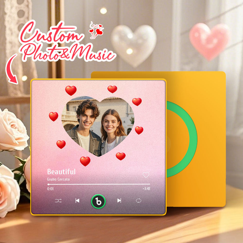 FridgeBeats Framed 4.0 Personalized Music Fridge Magnet Heart Style Valentines Gift Album Fridge Magnet Music Wall Photo Sticker
