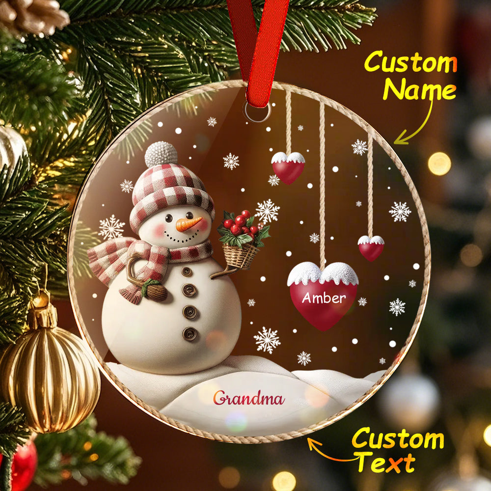 Custom Name Snowman Acrylic Ornament – Personalized Round Christmas Tree Decoration