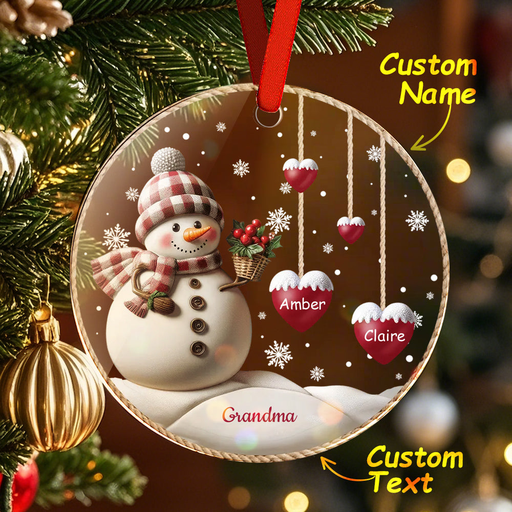 Custom Name Snowman Acrylic Ornament – Personalized Round Christmas Tree Decoration