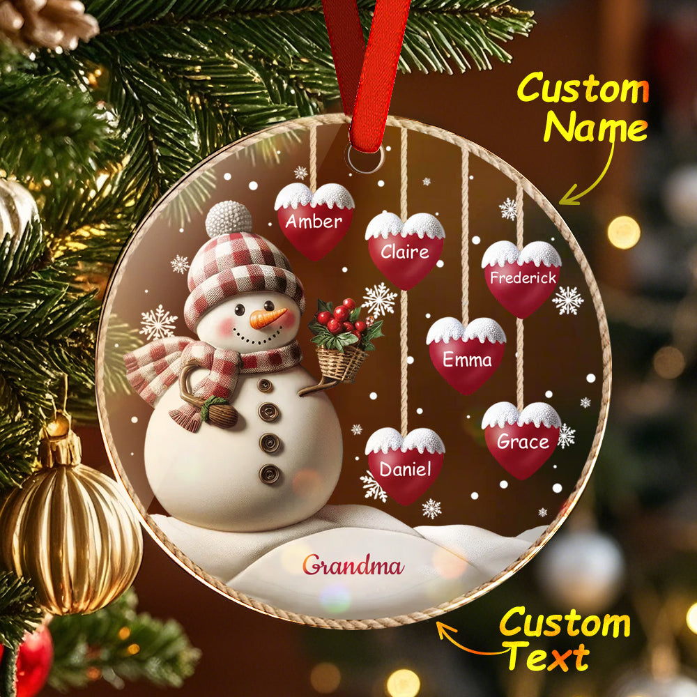 Custom Name Snowman Acrylic Ornament – Personalized Round Christmas Tree Decoration