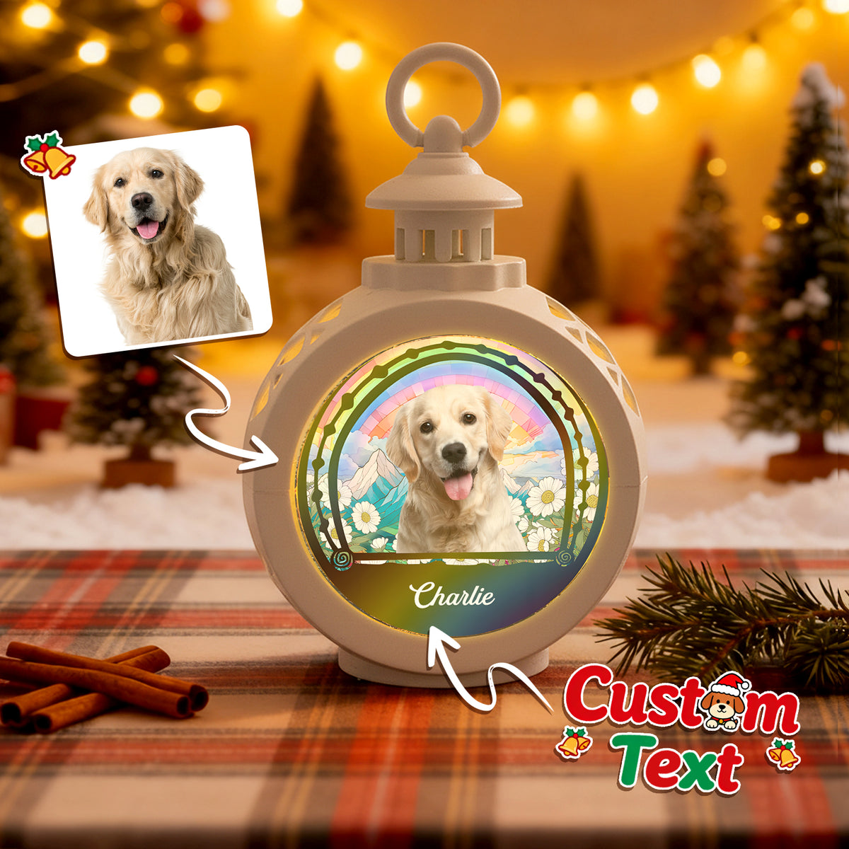 Custom Pet Photo with Optional Background Ornament – Personalized Pet Name Christmas Gift for Pet Lovers