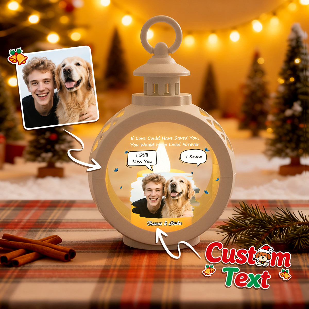 Custom Pet Photo Christmas Tree Ornament – Personalized Text Christmas Gift for Pet Lovers