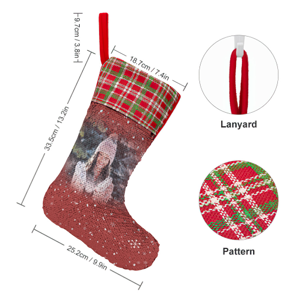 Custom Photo Sequin Christmas Stocking Personalized Snowflake Christmas Decoration Sock