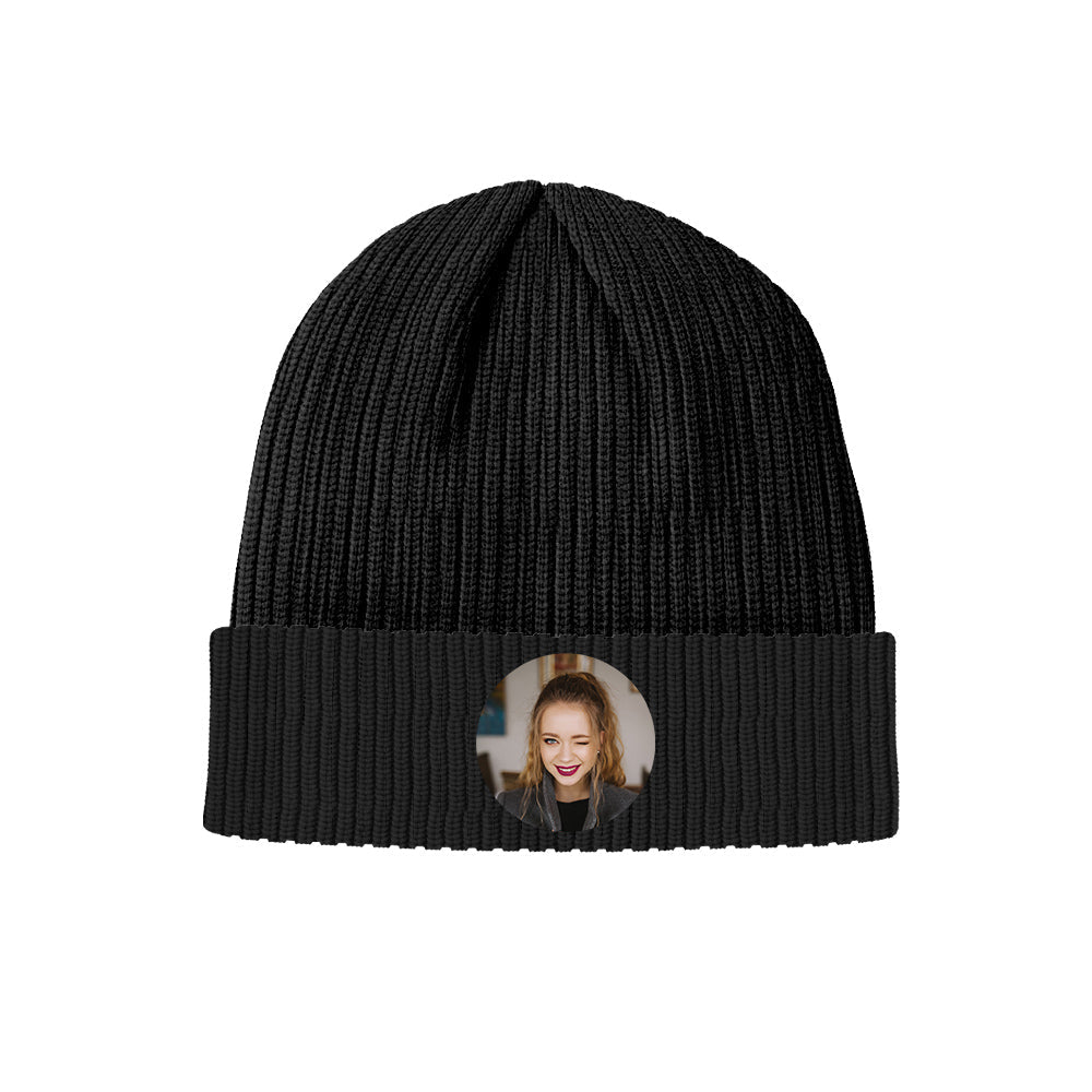 Custom Photo Knitted Hat Unisex Beanie Hat Winter Warm Cap for Christmas Gift