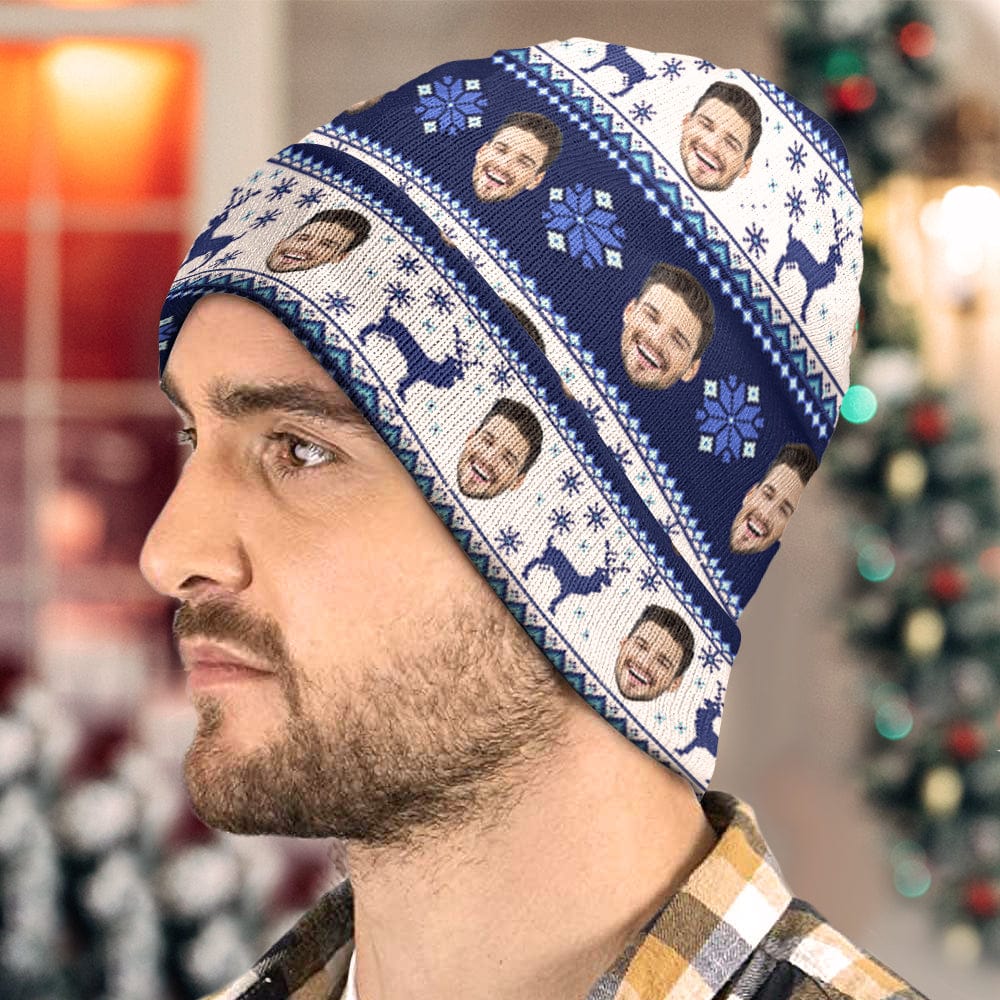 Custom Face Beanie Hat Warm Soft Knit Hat Winter Cap for Christmas Gift