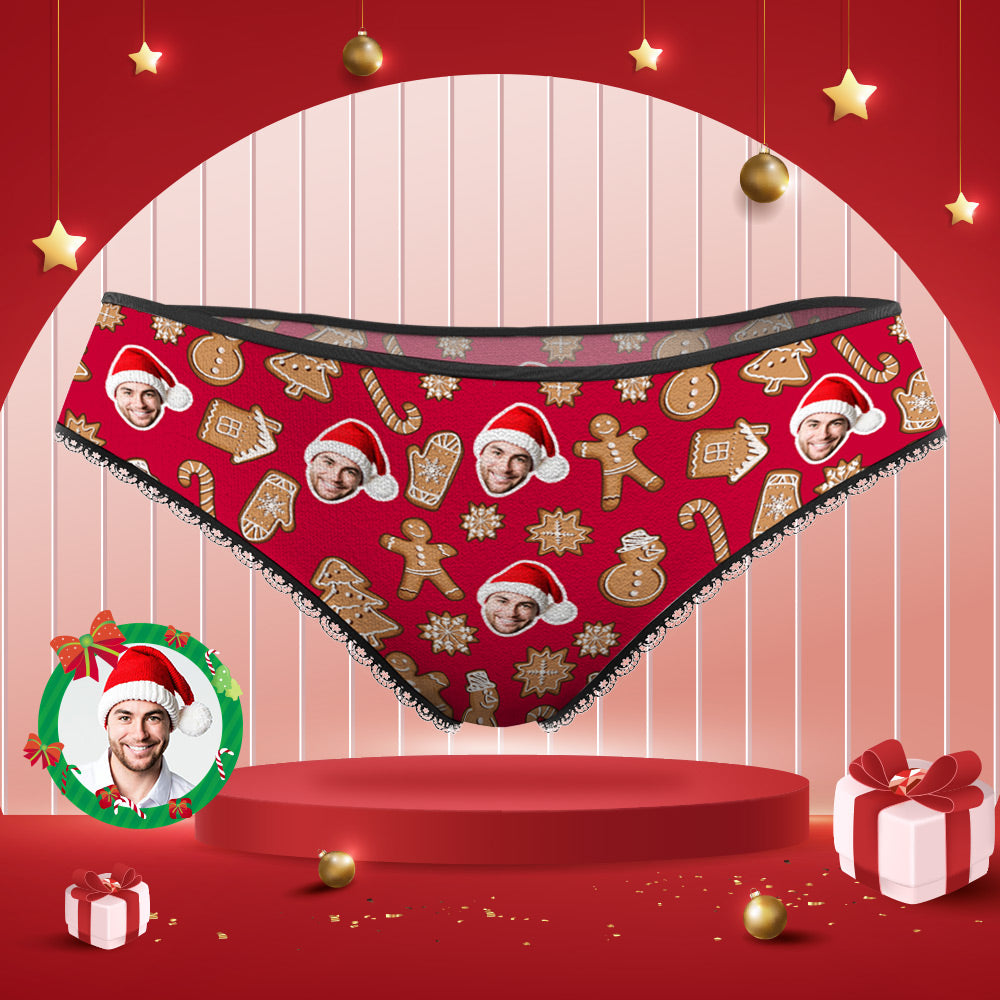 Custom Face Panties Personalised Christmas Cookies Style Lace Panties for Women