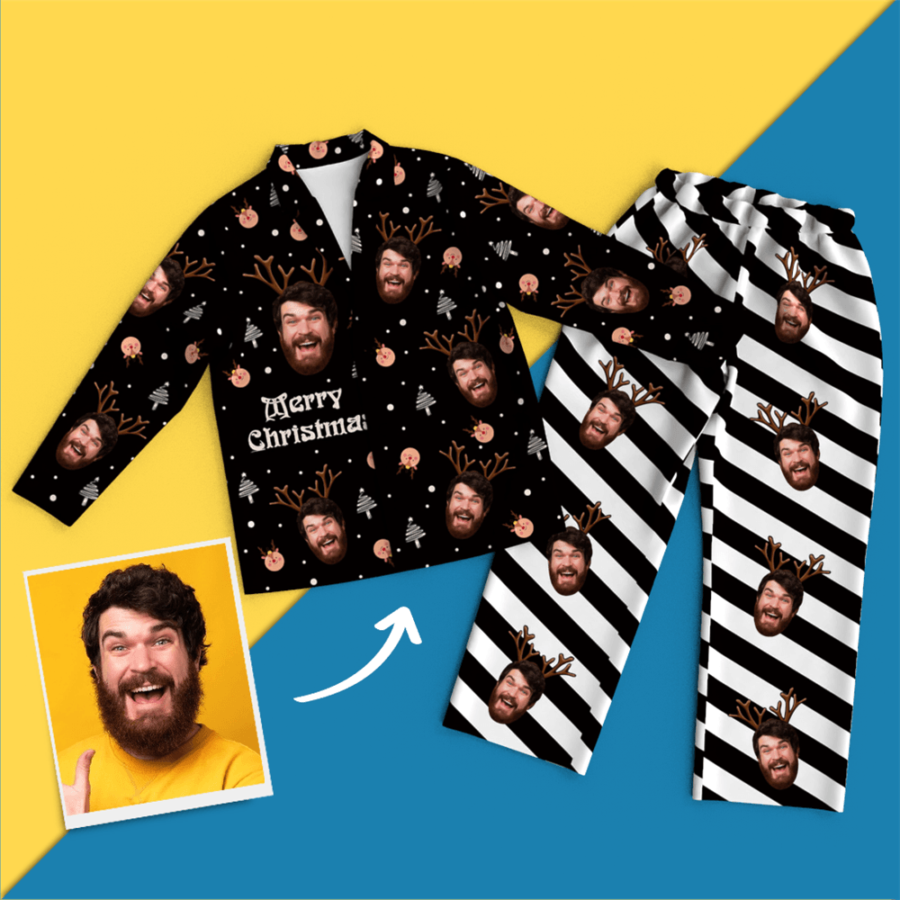 Custom Face Christmas Long Sleeve Pajamas Set Elk
