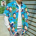 Custom Face Shirt Personalized Photo Men's Hawaiian Shirt Christmas Gift - Surfing Santa