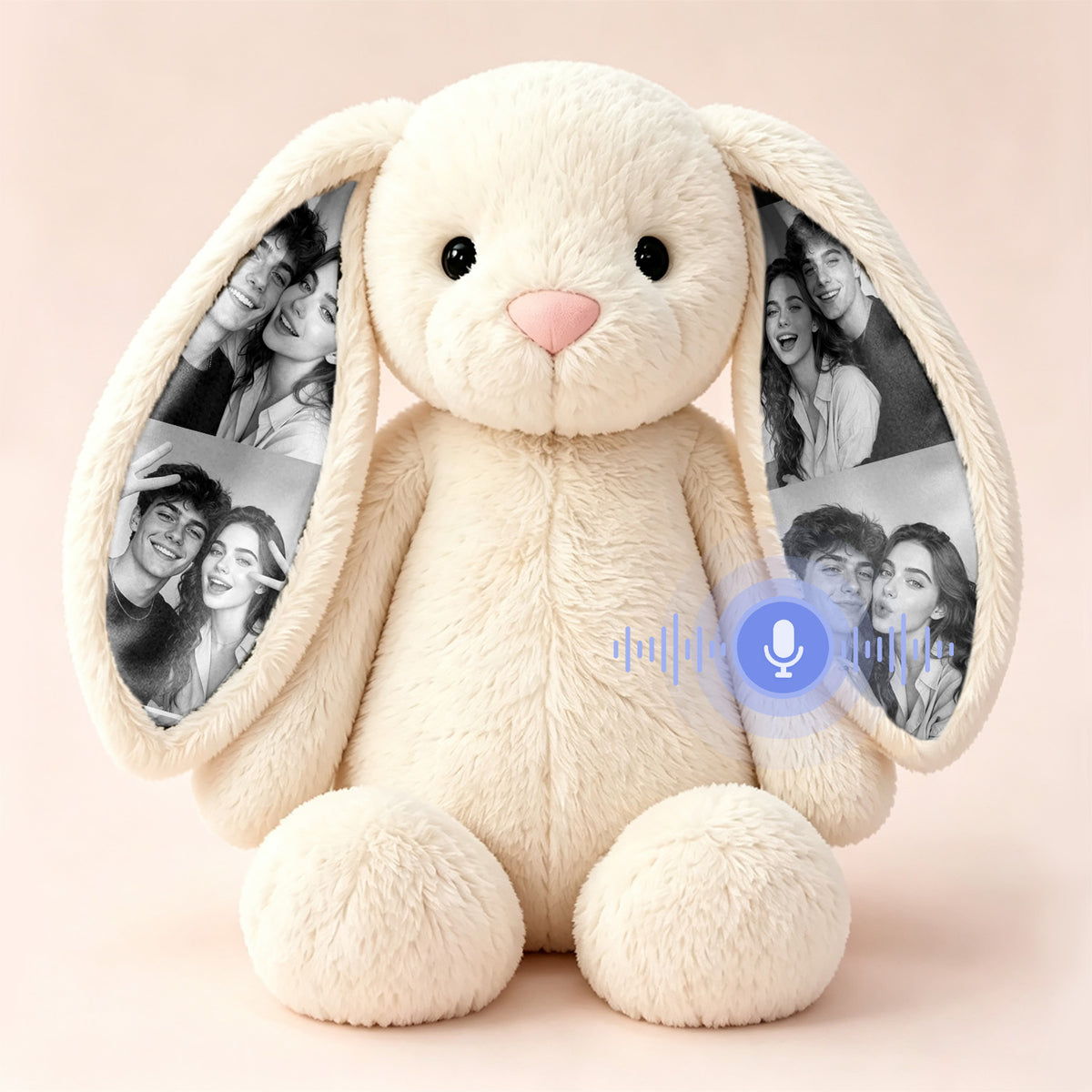 Peluche de conejito con grabación de voz personalizada, orejas con foto oculta, regalo de aniversario