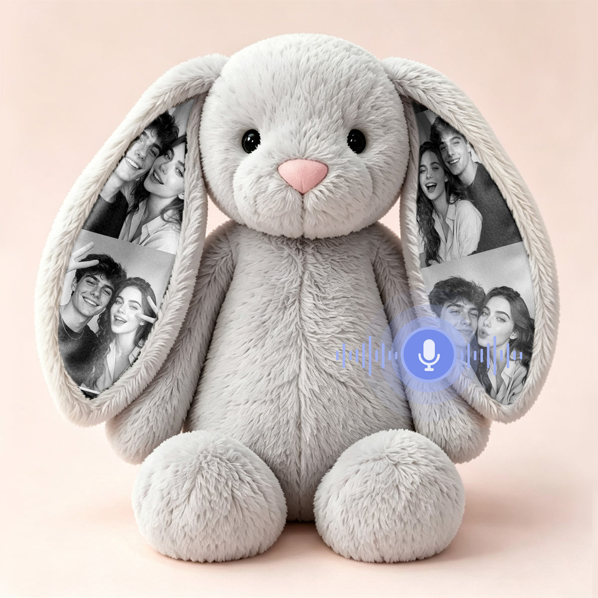 Peluche de conejito con grabación de voz personalizada, orejas con foto oculta, regalo de aniversario