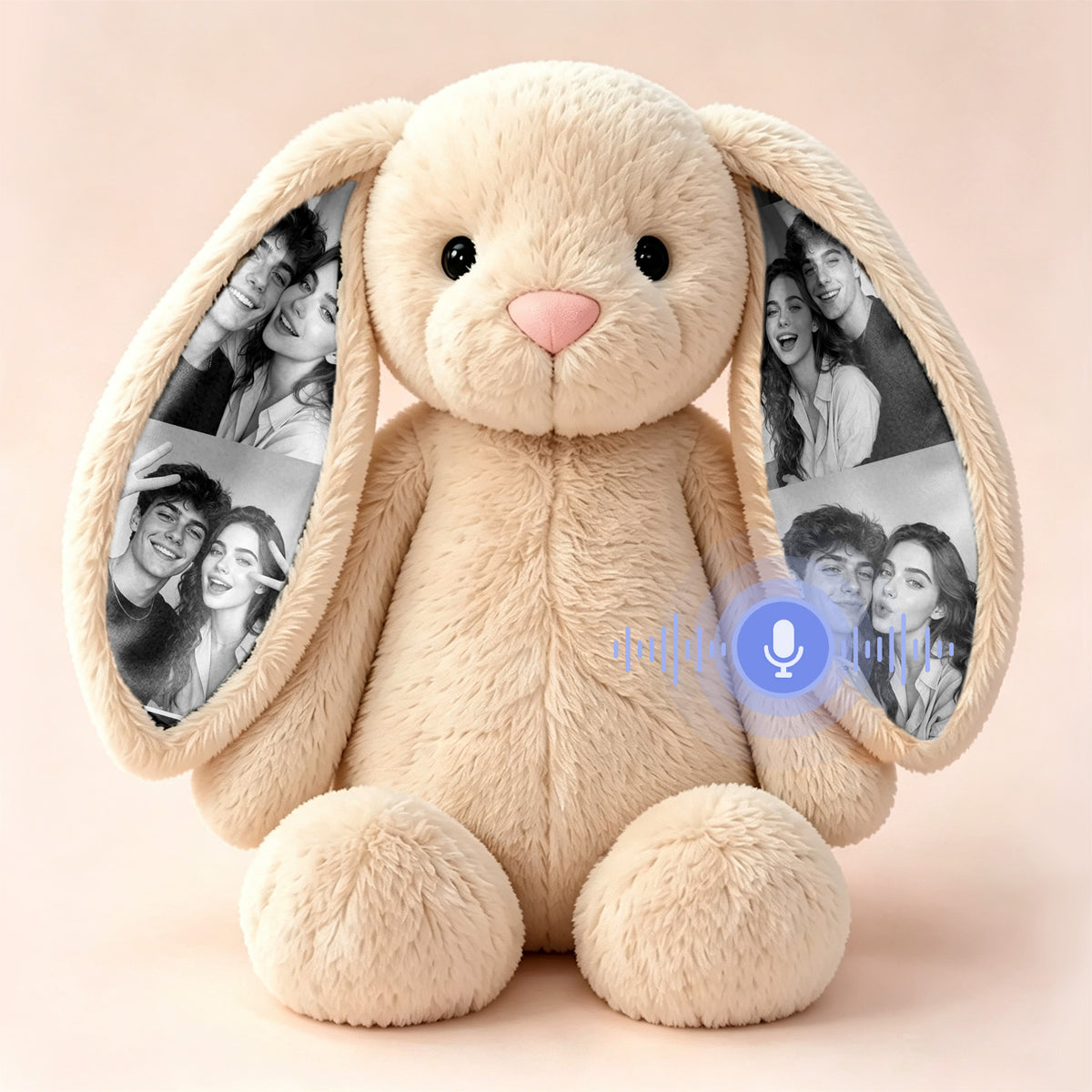 Peluche de conejito con grabación de voz personalizada, orejas con foto oculta, regalo de aniversario
