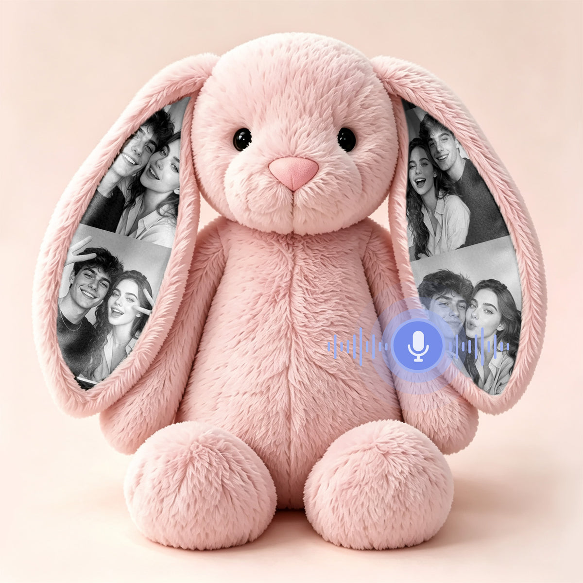 Peluche de conejito con grabación de voz personalizada, orejas con foto oculta, regalo de aniversario
