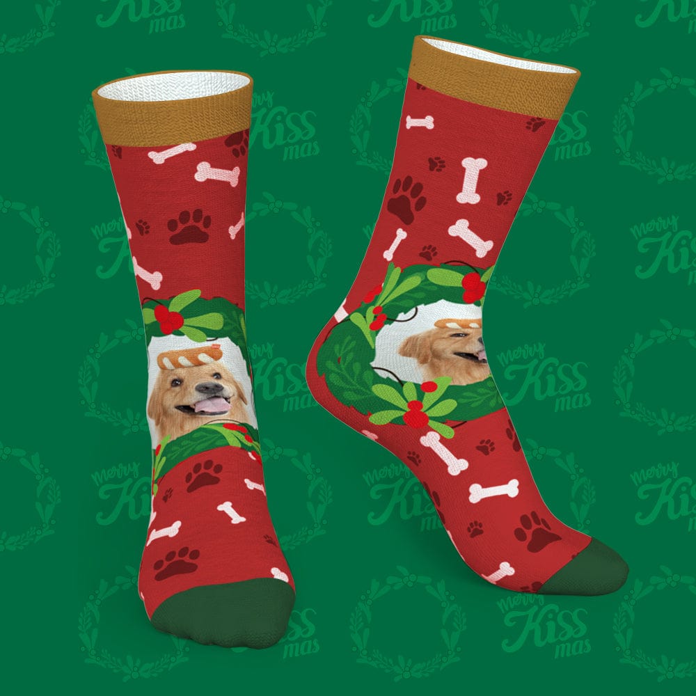 Custom Photo Socks With Mistletoe and Bone Christmas Gifts for Pet Lovers