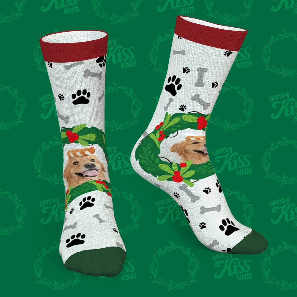 Custom Photo Socks With Mistletoe and Bone Christmas Gifts for Pet Lovers
