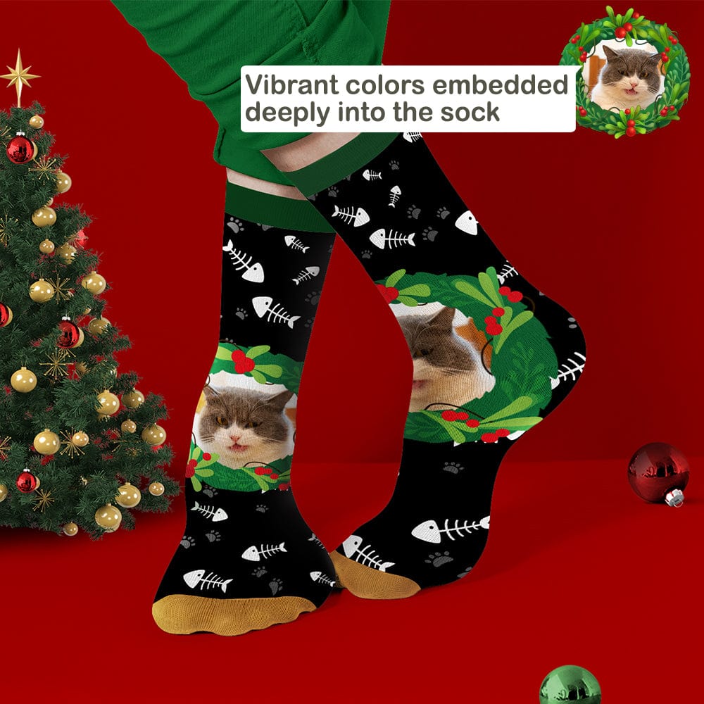 Custom Socks With Mistletoe and Fishbone Socks Christmas Gifts for Her