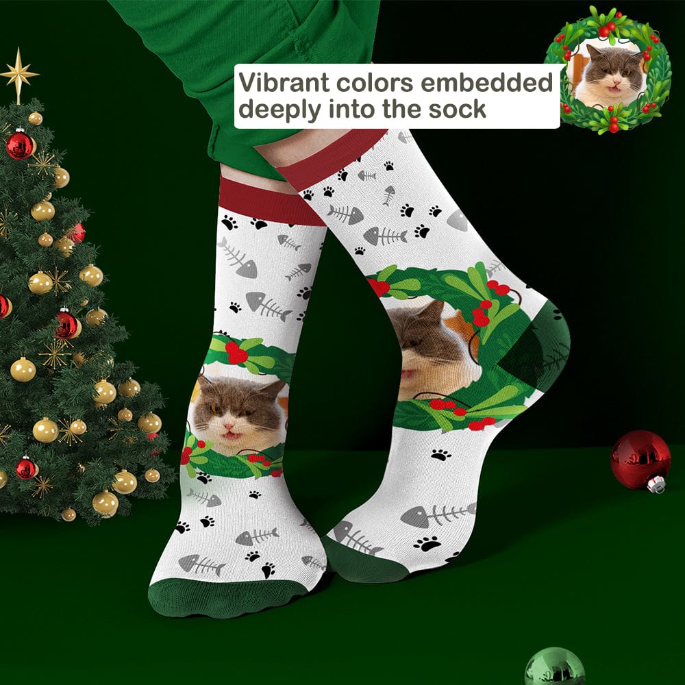 Custom Socks With Mistletoe and Fishbone Socks Christmas Gifts for Her