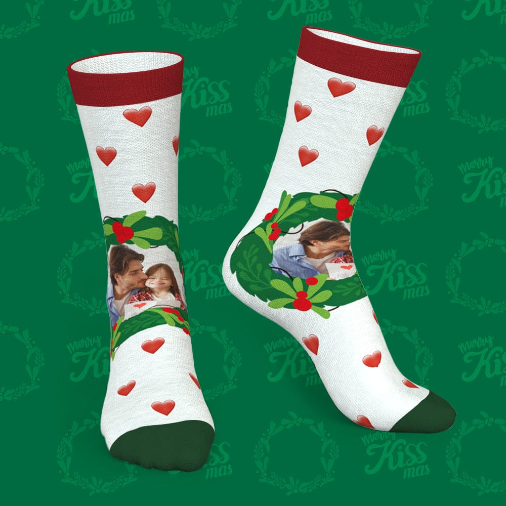 Custom Socks With Mistletoe and Heart Christmas Gifts for Family