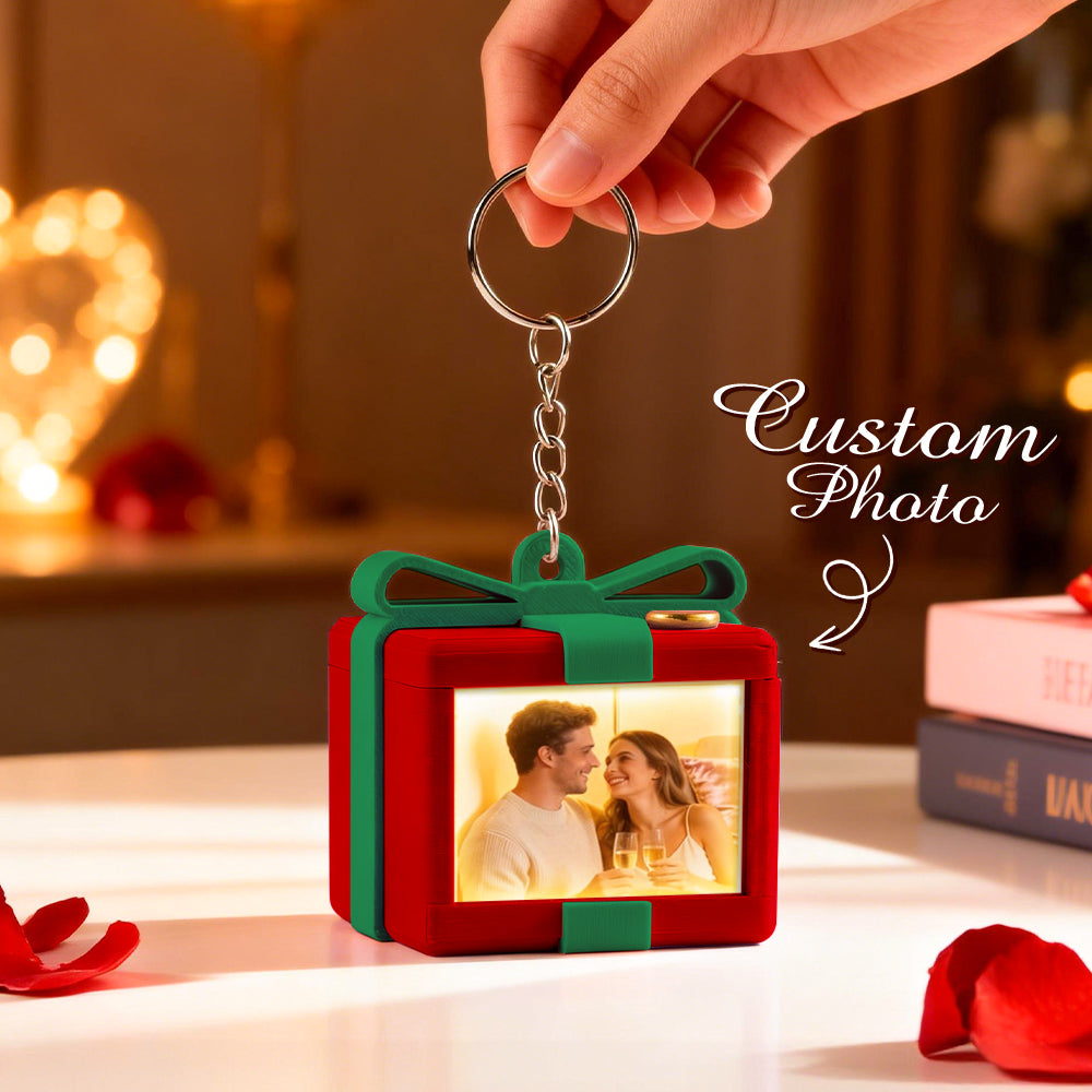 Custom Mirror Lamp Keychain Gift Box Shape Christmas Gift for Couple Valentines Gift
