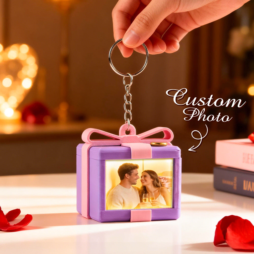 Custom Mirror Lamp Keychain Gift Box Shape Christmas Gift for Couple Valentines Gift