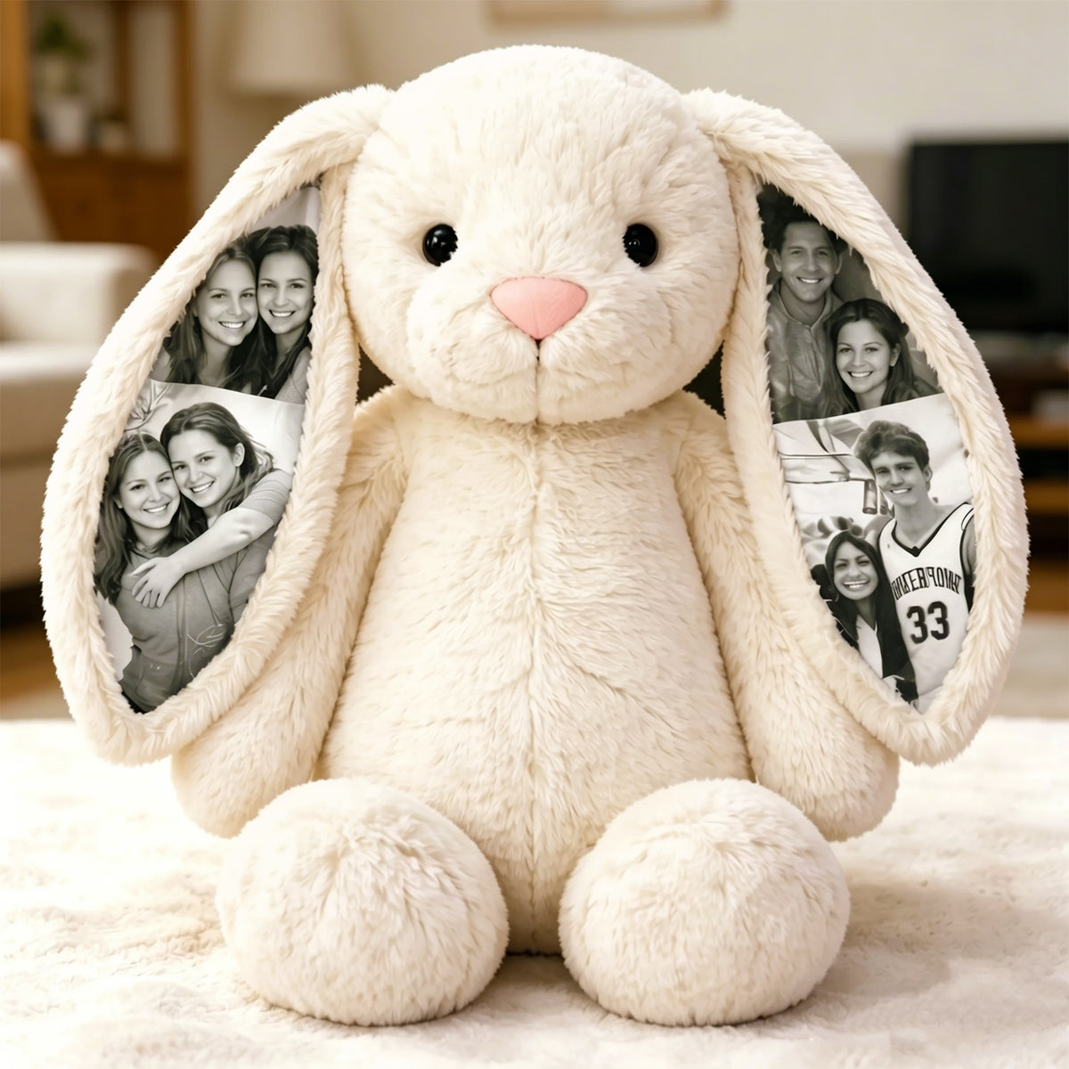 Peluche de conejito con foto personalizada, regalo con imagen oculta en la oreja para parejas, aniversario y Día de la Madre