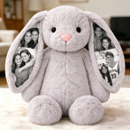 Peluche de conejito con foto personalizada, regalo con imagen oculta en la oreja para parejas, aniversario y Día de la Madre