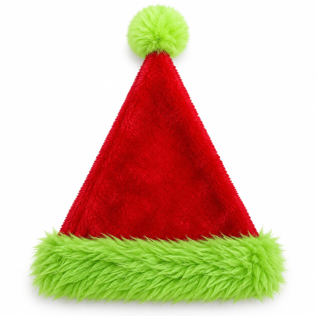 Fluffy Red & Green Santa Hat Double-Layer Plush Christmas Hat with Optional Embroidered Emoji for Adults & Kids