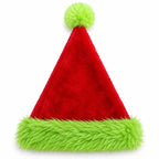 Fluffy Red & Green Santa Hat Double-Layer Plush Christmas Hat with Optional Embroidered Emoji for Adults & Kids