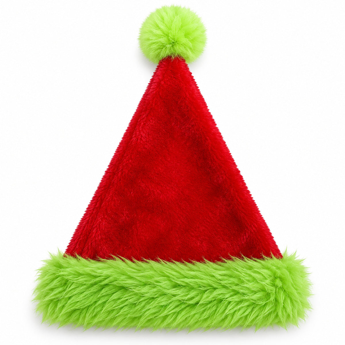 Fluffy Red & Green Santa Hat Double-Layer Plush Christmas Hat with Optional Embroidered Emoji for Adults & Kids