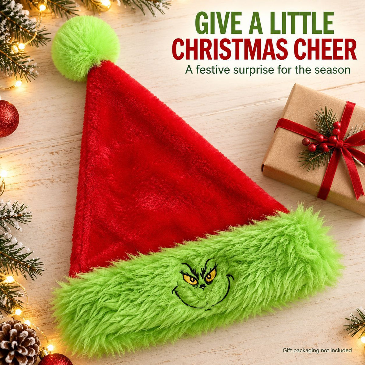 Fluffy Red & Green Santa Hat Double-Layer Plush Christmas Hat with Optional Embroidered Emoji for Adults & Kids