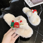 Christmas Slippers Christmas Hat Decor Criss Cross Fluffy Bedroom Slippers