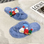 Christmas Slippers Christmas Hat Decor Criss Cross Fluffy Bedroom Slippers