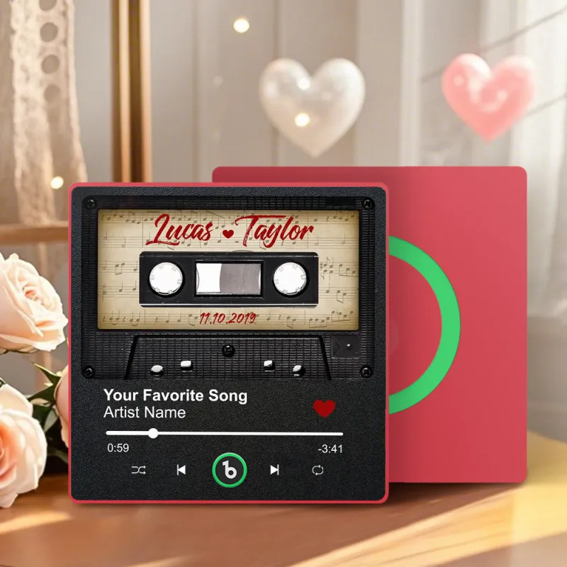 FridgeBeats Framed 4.0 Custom Retro Black Cassette Tape Personalized Names Music Fridge Magnet Anniversary Gift Valentines Gift for Couples