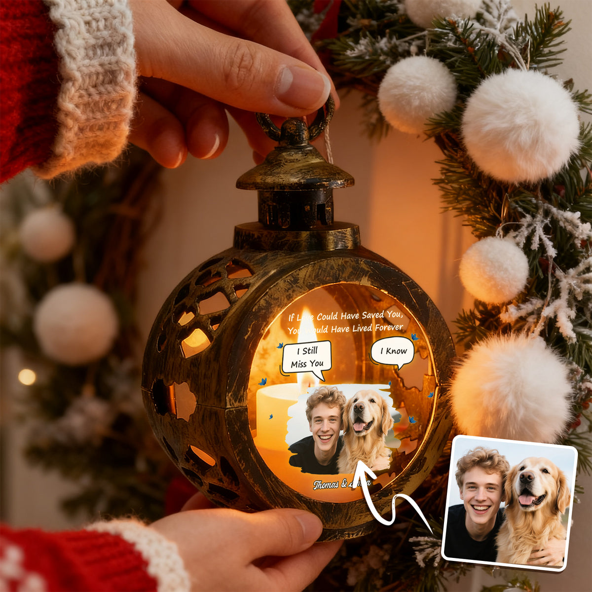 Custom Pet Photo Christmas Tree Ornament – Personalized Text Christmas Gift for Pet Lovers