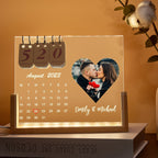 Custom Heart Photo & Name Acrylic Calendar Night Light – Birthday Christmas & Valentine’s Day Gift