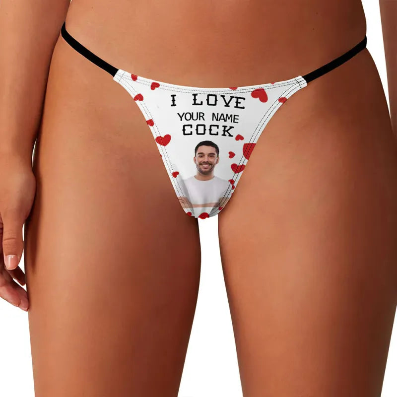 Custom Face Personalized Name Women's Tanga Thong I Love Your Cock Underwear Valentine's Day Gift