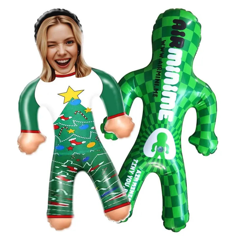 Custom Face Green Christmas Pyjama Set Blow Up Dolls Funny Inflatable Balloon Custom Air Doll for Party Favors Christmas Gifts