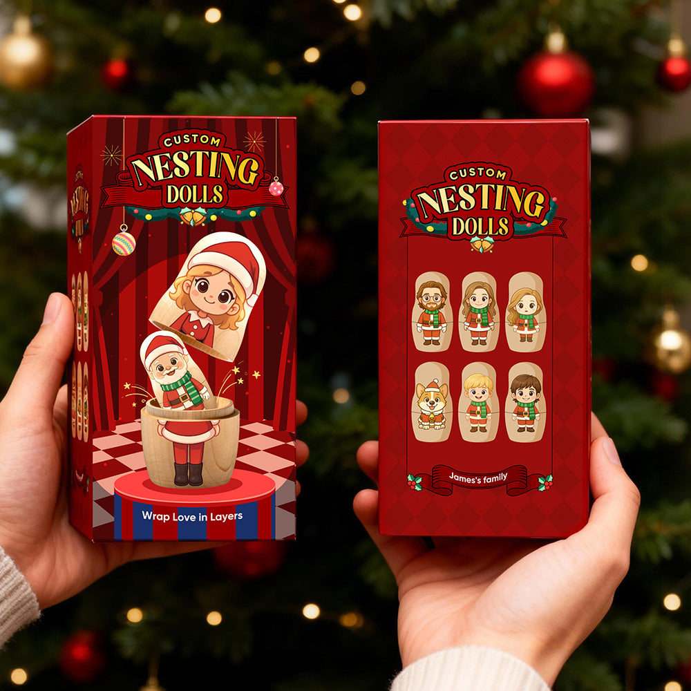 (5 Working Days Production) Personalized Family Portrait Nesting Doll with Box Custom Photo into Cartoon Style Preview Christmas Gift