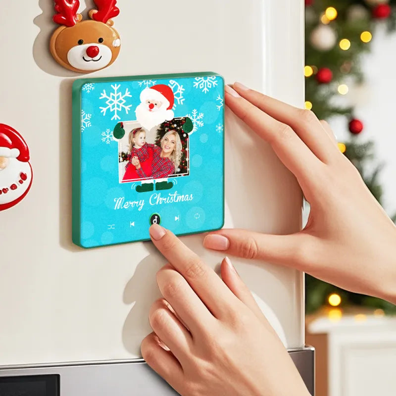 FridgeBeats Framed 4.0 Custom Music And Photo Fridge Magnet Santa and Snowflakes Fridge Magnet for Christmas