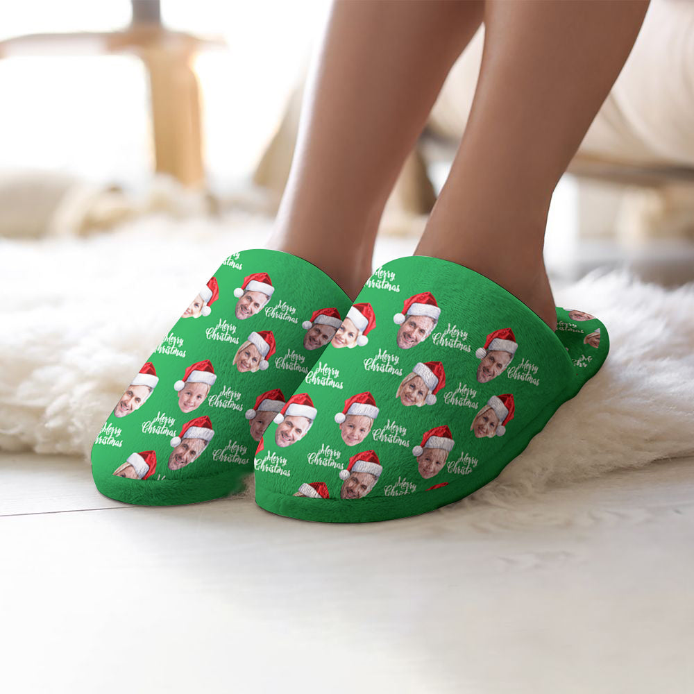 Custom Unisex Christmas Slippers Personalized Green Casual House Cotton Slippers