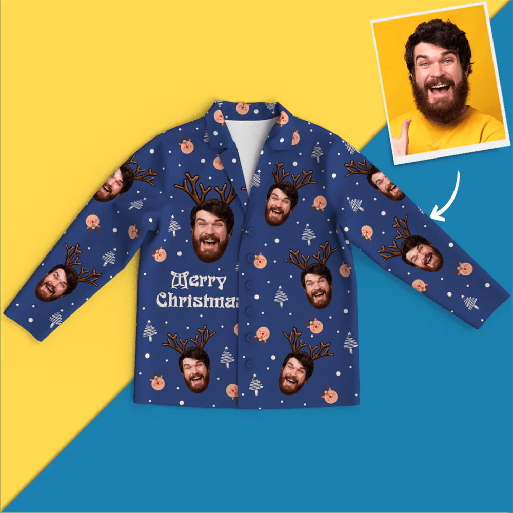 Custom Face Christmas Long Sleeve Pajamas Set Elk