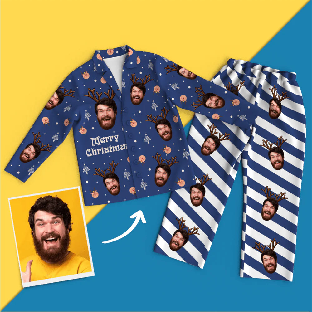 Custom Face Christmas Long Sleeve Pajamas Set Elk