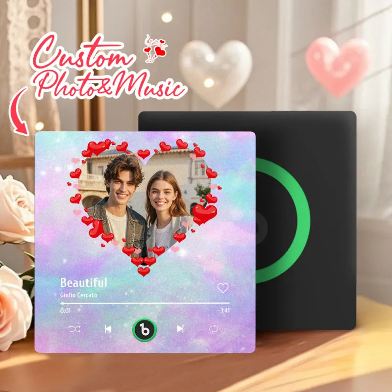 FridgeBeats Frameless 4.0 Personalized Heart Style Photo Music Fridge Magnet Valentines Gift Album Fridge Magnet Music Wall Photo Sticker