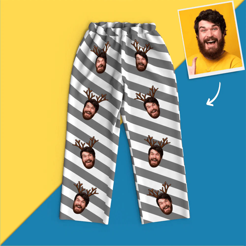 Custom Face Christmas Long Sleeve Pajamas Set Elk