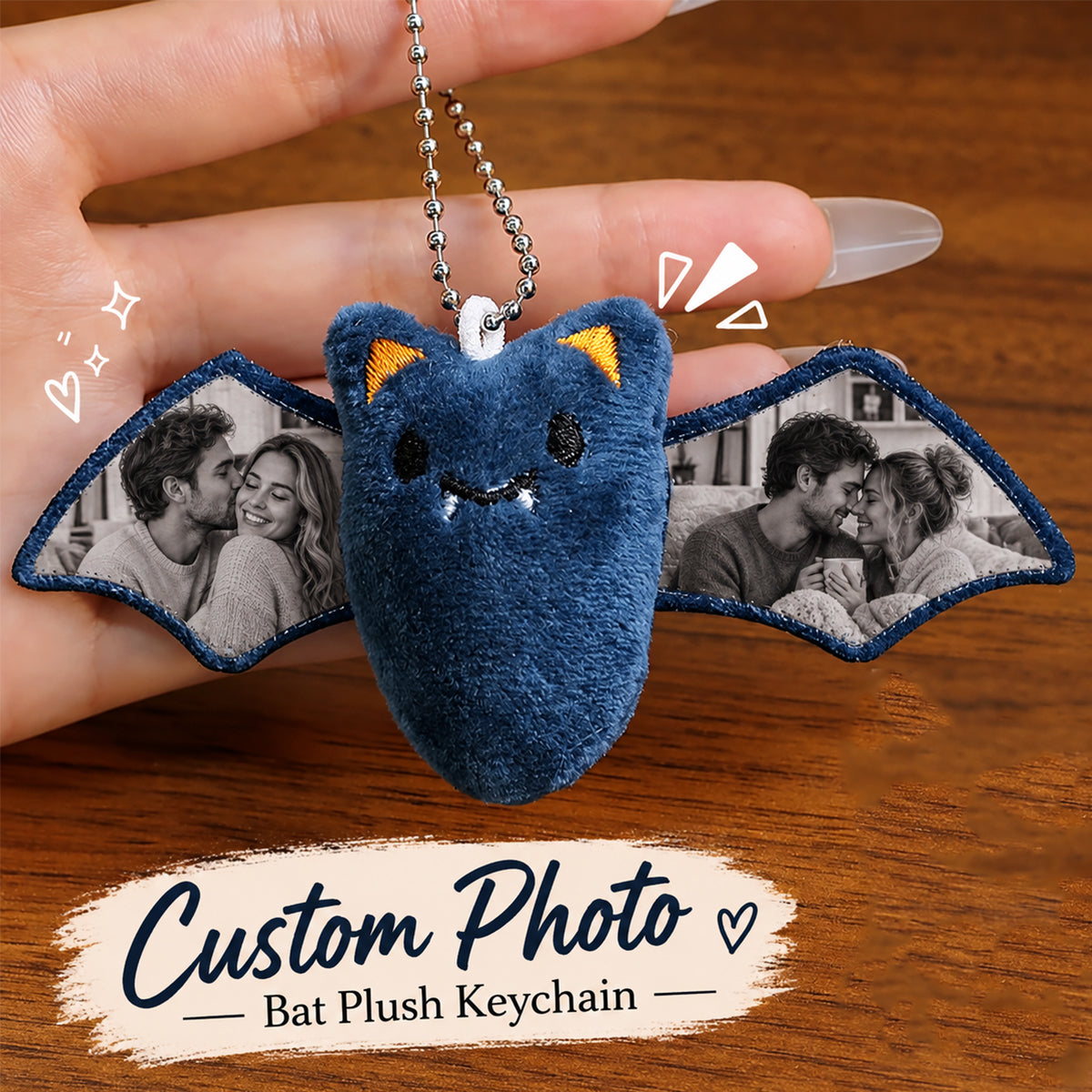 Llavero de peluche de murciélago con foto personalizada Adorno para bolsa de Navidad con foto personalizada