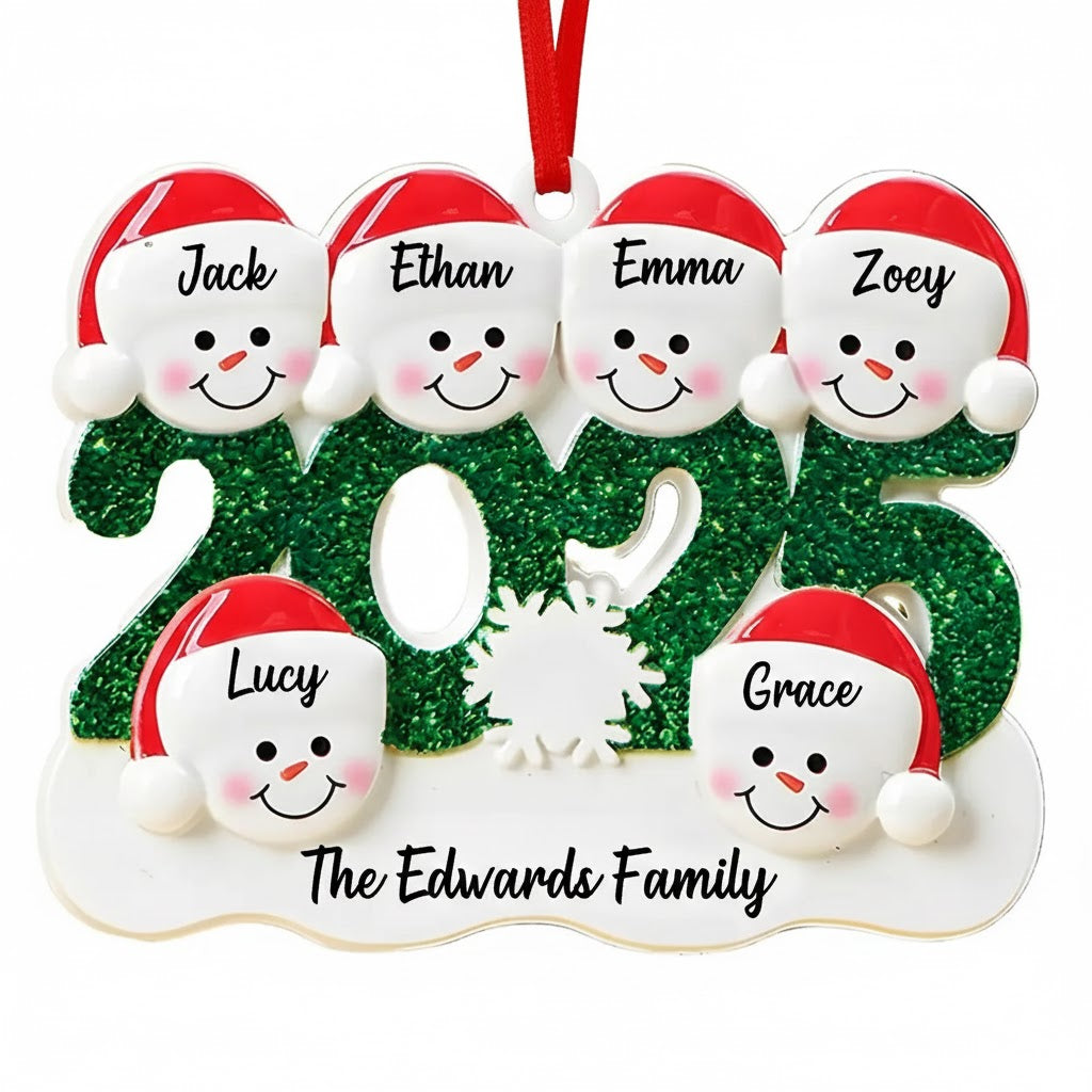 Custom Family Name & Year Snowman Ornament – Personalized Christmas Tree Decoration