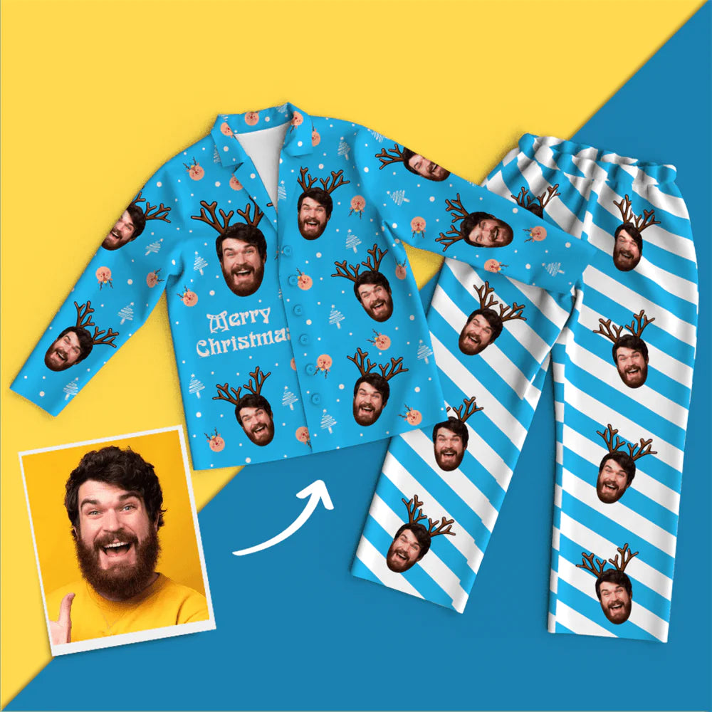 Custom Face Christmas Long Sleeve Pajamas Set Elk