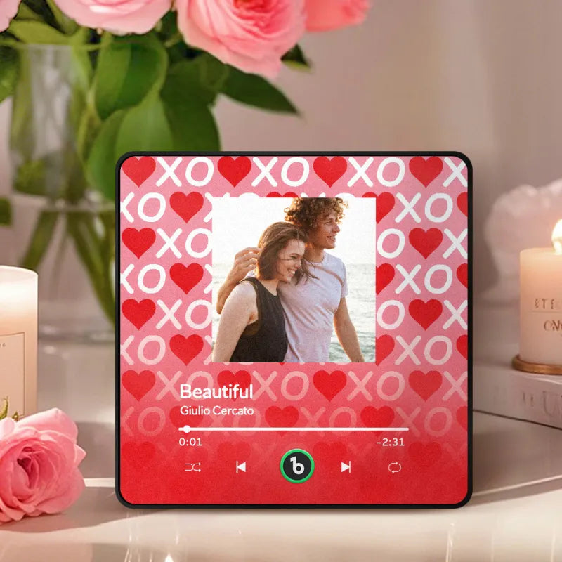 FridgeBeats Framed 4.0 Personalized Music Fridge Magnet XOXO with Red Hearts Valentines Gift Music Wall Photo Sticker Music Movement
