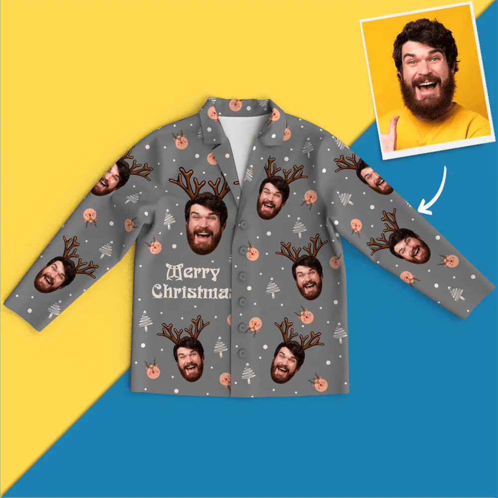 Custom Face Christmas Long Sleeve Pajamas Set Elk